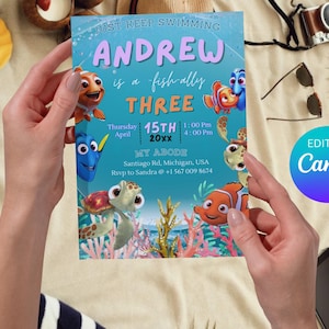 Invitación de cumpleaños editable de Buscando a Nemo / Invitación de cumpleaños de Buscando a Dory / Invitación de cumpleaños de Nemo / Invitación infantil bajo el mar / Descarga instantánea