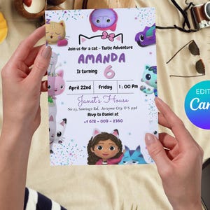 Gabby&#39;s Dollhouse Birthday Invitation: Printable Party Invite (5x7 inches) (Digital Download
