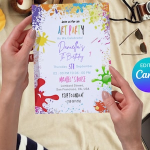 Art Birthday Party Invitation| Art in Party Birthday Party Invite| Art Painting Artist Birthday| Rainbow Watercolor Evite Art Party Birthday