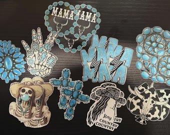 Waterproof Western Boho Sticker Set | Mama Sticker Bundle | Cowgirl Turquoise Vinyl Decals