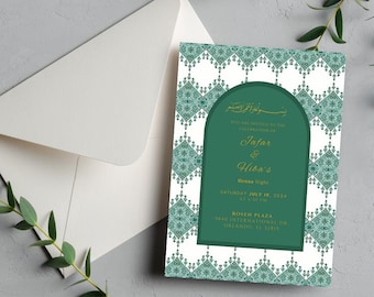 Green Henna Night Invitation | Palestinian/Arab Henna Celebration | Digital Download Canva Template | Editable Arabic Henna Party Invite