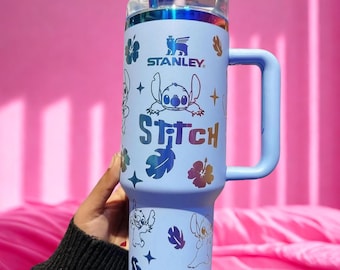 Stitch Stanley Tasse, tragbarer Autobecher, Reisekaffeebecher, niedliches Studentengeschenk gravierte 40oz Stitch Cup, Stitch, Custom, Laser
