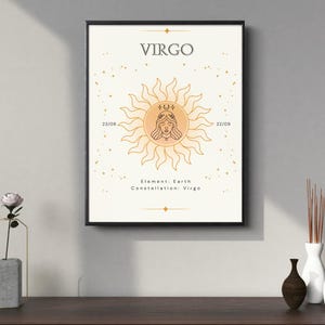 Virgo Zodiac Print: Astrology Star Sign Wall Art (Digital Download, PDF File A2-A4 Sizes)