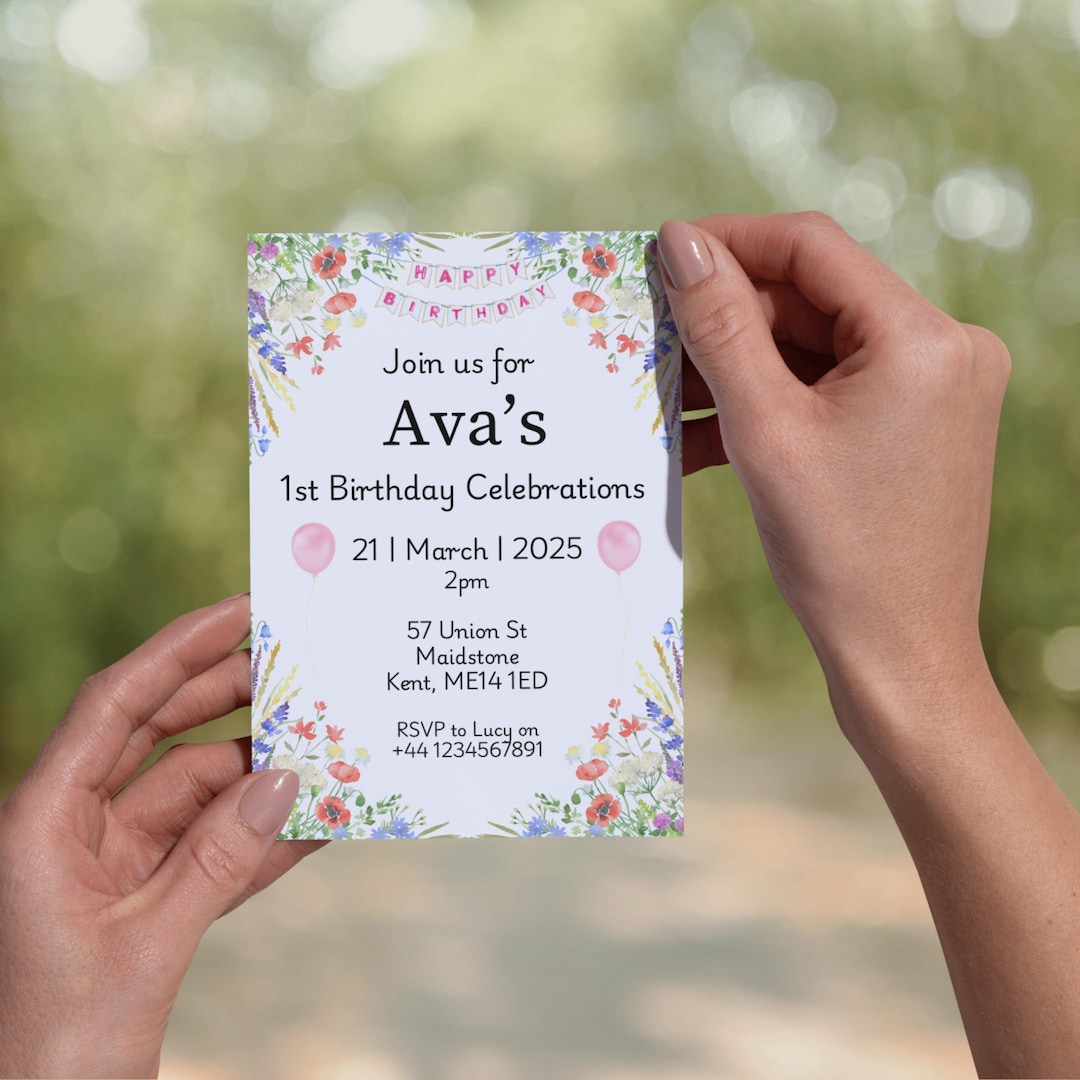 Editable Floral Child Birthday Party Invitation Template, Customised ...