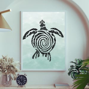 Minimalist Turtle Digital Print | Ocean Animal Wall Art | Boho Beach Decor | Coastal Bathroom Wall Art | Sea Turtle Instant Download