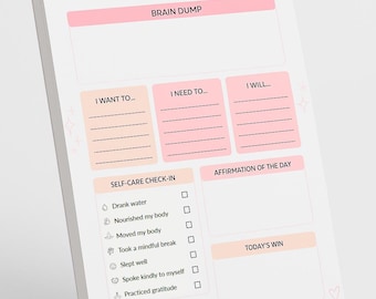 Brain Dump Notepad: Daily Self-care checklist and Affirmations