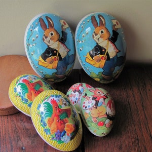 3 Erzgebirge Ostereier Nesting Pappmache Eier Vintage Candy Behälter Box Kaninchen Henne Küken Echt Erzgebirge Große Original Set Free Ship