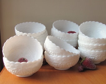 Grape Vine Leaf Bowls White Imperial Milk Glass Fruit Dessert China Dishes Breakfast Kitchen Serving Gift for Her Thick Clean Neat Design