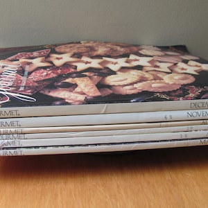 6 Magazines gastronomiques 1995 Recettes Menus Vin Dessert Thanksgiving Fromage Homard Barbecue Guerre civile Poisson Londres Noël Biscuits Art vintage