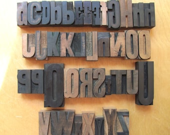 40 Printer Block Letters Letterpress Wood Blocks Wooden Alphabet Letters Stamp Caps Lower Case Printing Initial Word Name Wood Type Spelling