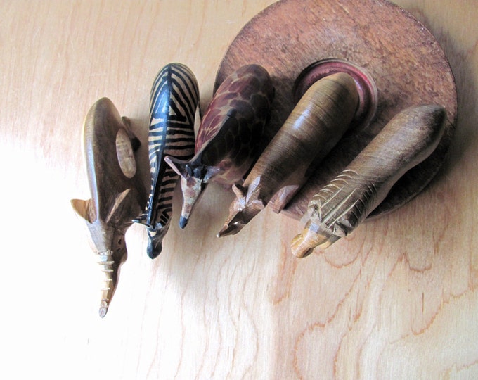 Wood Animal Napkin Rings African Wooden Elephant Giraffe Rhino Etsy