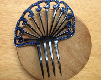 Hair Comb Mantilla Blue Rhinestones Hair Pick Jewelry Bridal Comb Wedding Bridesmaid Jewelry Stones Prom Formal Accessories Large Prongs Art