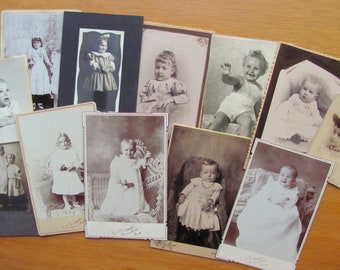 12 Photos Pictures Girls Babies Antique Photographs Child Portrait Cabinet Card Baby Vintage Cowboy Hat Necklace Dress Standing Smiling Art