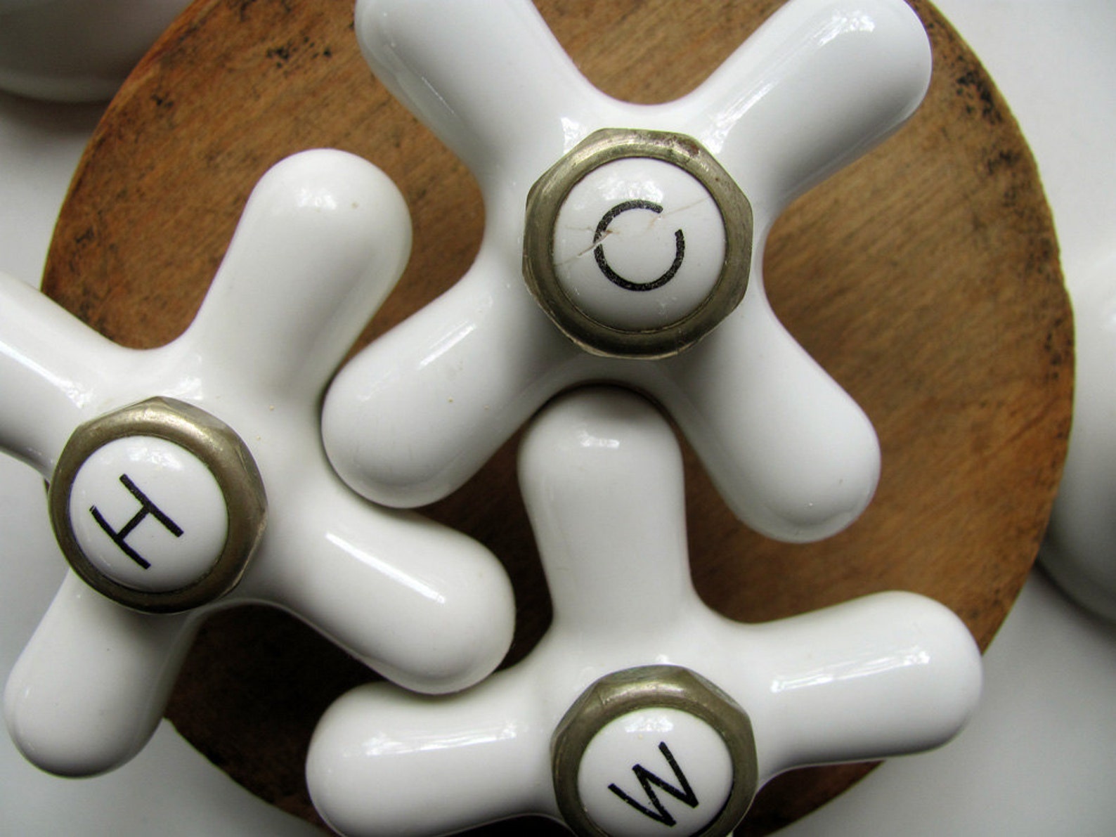 Vintage Porcelain Bathroom Sink Faucet Handles Base Mounts Etsy