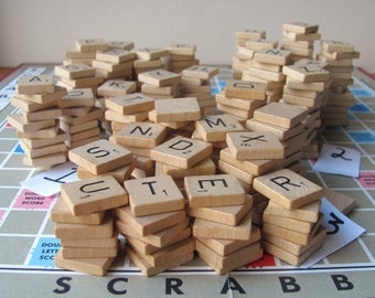 3 Scrabble Tile Sets 300 Letter Game Pieces Wooden Alphabet Block Wood Word Spelling Replacement Game Room Night Vintage Craft Supplies Art