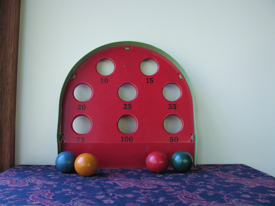 Vintage Skee Ball Game Roll Ball 4 Wood Balls Metal Score Etsy