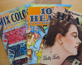 3 How to Draw Paint Walter Foster Books Mix Colors Heads Large Instruction Manual Artist Oil Watercolor Painting Pen Pencil Palette Brush