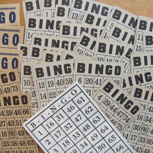 37 Bingospelkaarten en nummer Call Sheet Milton Bradley Blue Art Scrapbooking Journal Postkaart Papierbenodigdheden Collagekunst Vintage spelstukken
