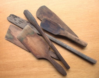 6 Antique Paddles Wood Butter Hands Scoop Dough Spatula Stirring Wooden Kitchen Primitive Utensil Mixing Farmhouse Collection Mothers Gift