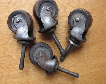 Wood Casters Wooden Wheels Furniture Hardware Metal Standard No 7 1/2" Industrial Salvage Rolling Replacements Sturdy Rivet Turning Wheels