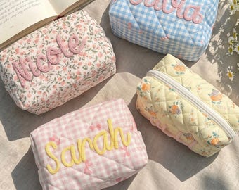 Personalized Cottagecore Makeup Bag, Custom Floral Pencil Case, Book Lover Gift, Teacher Appreciation Gift, Daisy Chenille Pouch, Spring