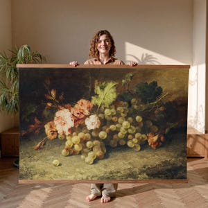 Trauben Und Blumen, Extragroße Wandkunst, Übergroße Wandkunst, Vintage Wandkunst Wandteppich, Blumenwandkunst, Wohnzimmer Wandbehang Leinwand, 028
