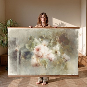 Misty Blooms, Extra Large Wall Art, Oversized Wall Art, Vintage Wall Art Tapestry, Nature Wall Art, Living Room Wall Hanging Canvas,022