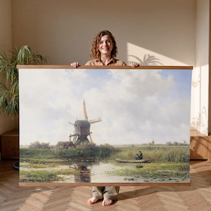 Windmill Serenade, Extra Large Wall Art, Oversized Wall Art, Vintage Wall Art Tapestry, Nature Wall Art, Living Room Wall Hanging Canvas,021