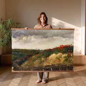 Mohnfeld, Große Wandkunst, Übergroße Wandkunst, Vintage Wandkunst Tapisserie, Natur Wandkunst, Wandbehang Leinwand, Floraler Wandteppich, 002