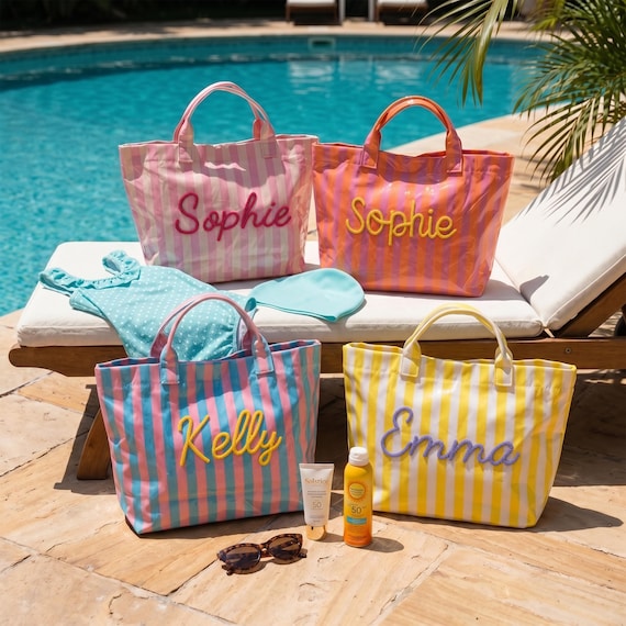 Personalized PVC Bag, Beach PVC Tote Bag, Jelly Tote Bag, Jelly Bags, Striped Tote Bag, Custom Name Tote, Kids Pool Tote Bag, Kids Swim Bag