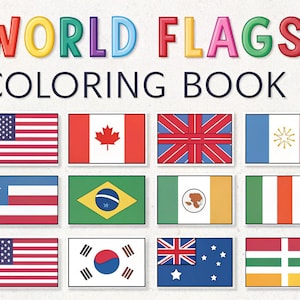 World Flags Coloring Book for Kids – 20 Printable A4 Pages – Educational Flag Illustrations – Digital PDF Download