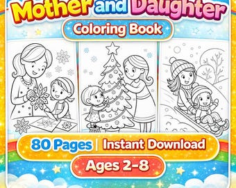 Mutter Tochter Malbuch zum Ausdrucken, 80 Seiten Mutter und Tochter Aktivität, Familie Färbung PDF, Digital Download, Muttertagsgeschenk, Kinder