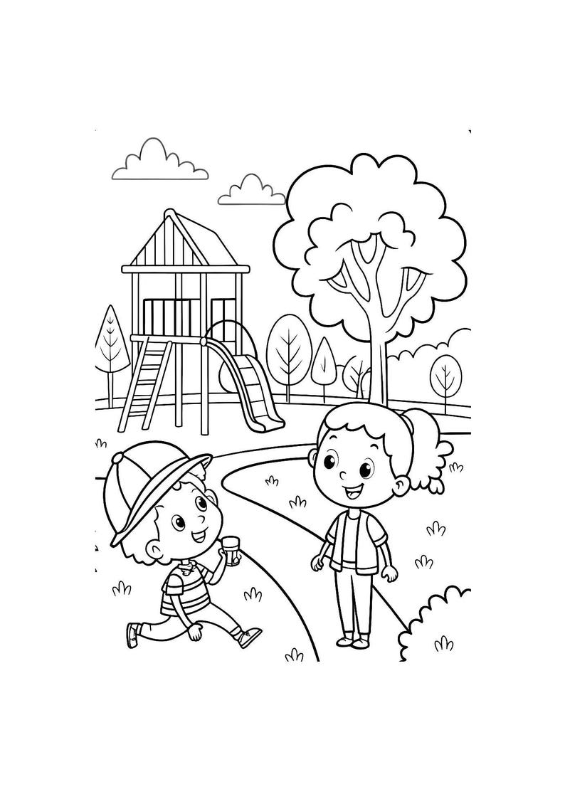 At the Park Coloring Book for Kids 20 Printable A4 Pages Digital