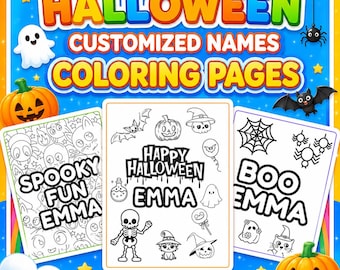 Personlig Halloween-målarbild, läskig aktivitet med eget namn, digital nedladdning för barn