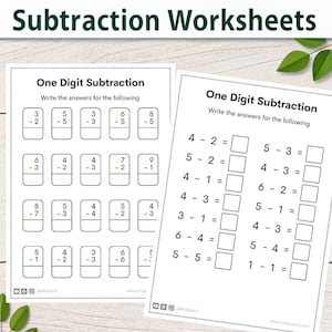 Subtraction Worksheet for Kids – Early Math Practice Printable PDF – 20 A4 Pages