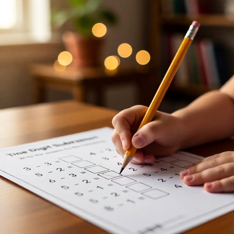 Easy subtraction math worksheet for children printable instant download PDF activity