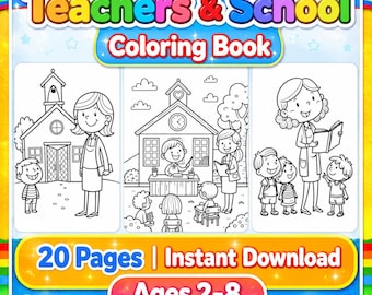 Teacher Coloring Book for Kids Printable, 20 Pages School Classroom Coloring Pages, Back to School PDF, Digital Download, Teacher Gift Kids