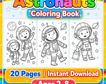 Astronaut Coloring Book for Kids Printable, 20 Pages Space Planet Rocket Coloring Pages, Outer Space PDF, Digital Download, Kids Boys Gift