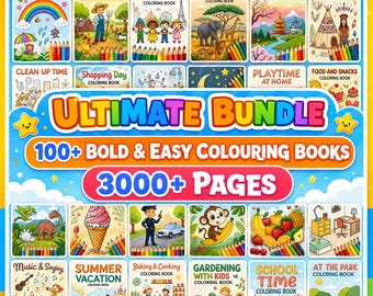 Ultimate Kids Coloring Book Mega Bundle, 100 Plus Printable Themed Books, 3000 Plus Pages, Animals Vehicles Holidays,  PDF Instant Download