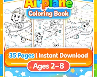 Libro para colorear de aviones para niños - PDF imprimible de 35 páginas - Actividad para niños pequeños - Descarga digital - Regalo de aviación