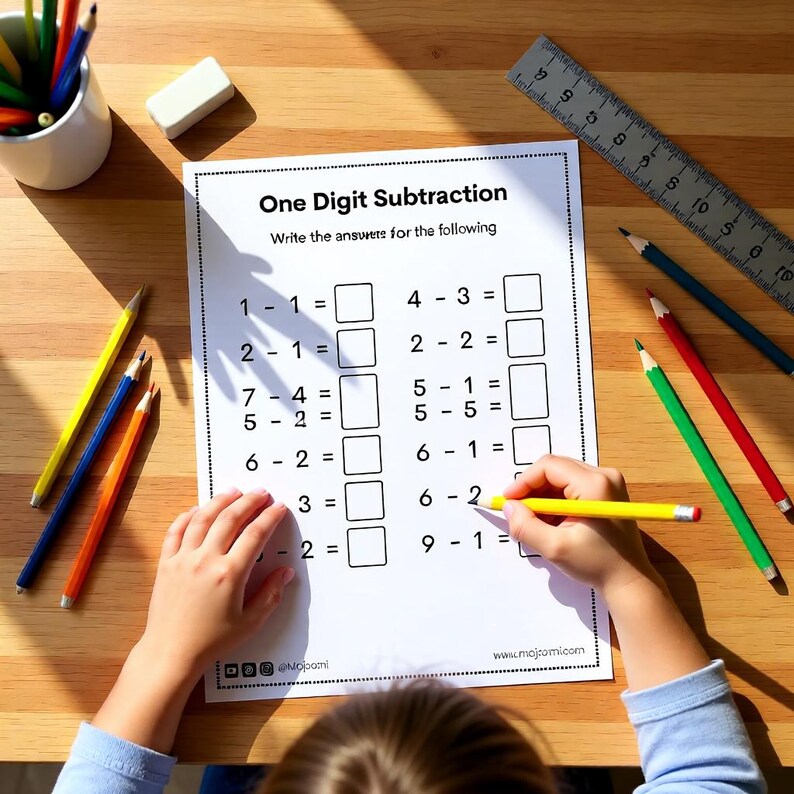 Learn to subtract worksheet for preschoolers early math practice printable instant download