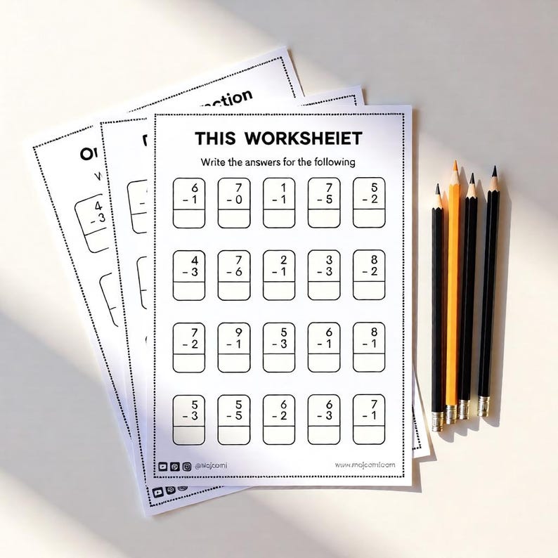 Simple subtraction practice sheet for preschoolers printable instant download PDF