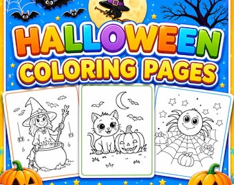 Spooky Halloween Coloring Pages, Ghost Pumpkin Witch Art Kids, Printable PDF Digital Download