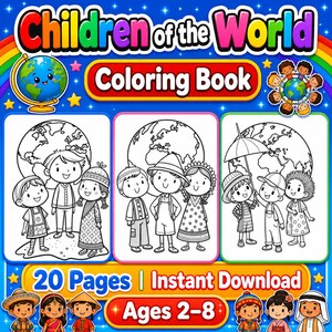 Children of the World Coloring Book for Kids Printable, Diversity Friendship Coloring Pages, Multicultural Kids PDF, Digital Download Gift