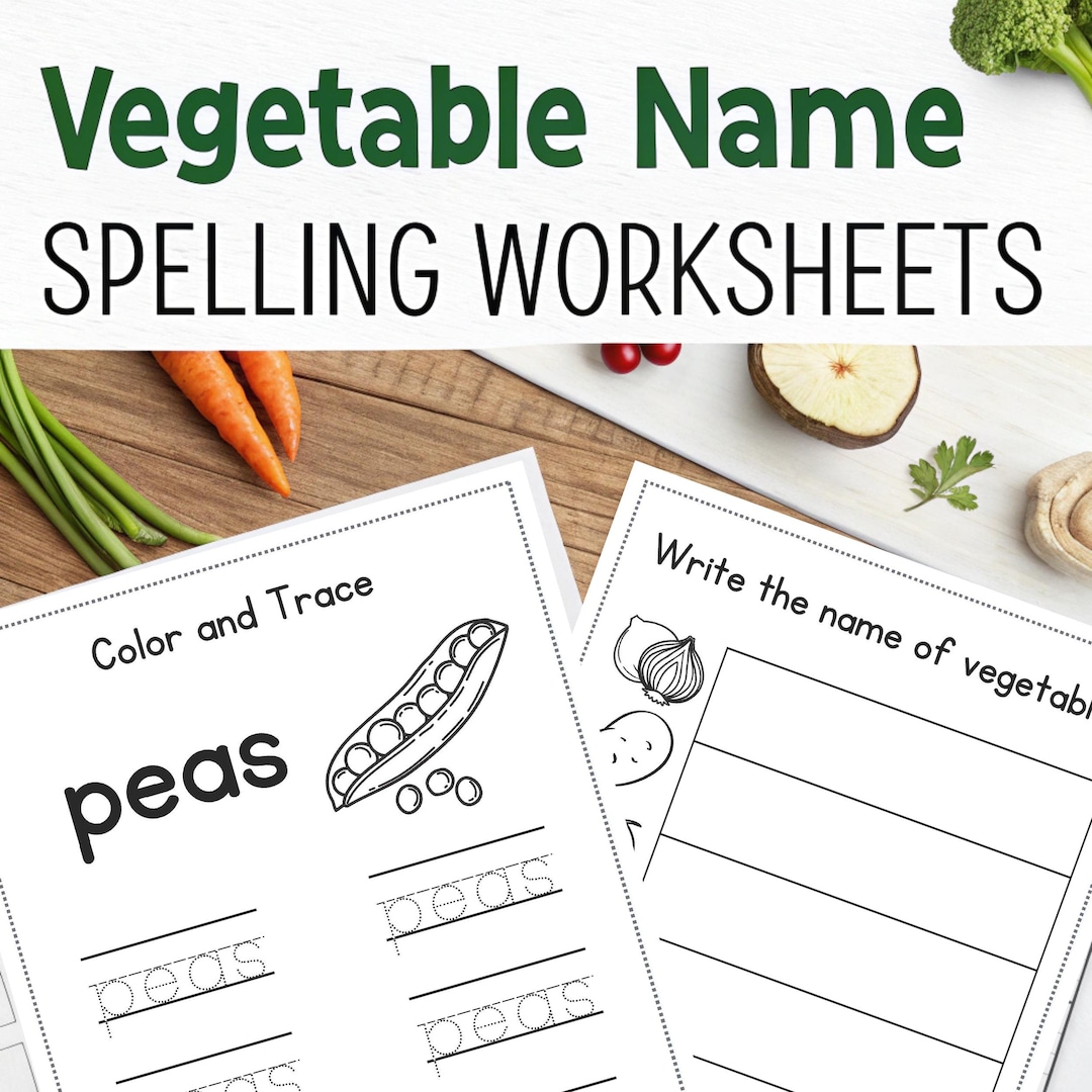 Vegetable Spelling Worksheet Set Preschool Tracing, Back to School (10