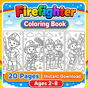 Firefighter Coloring Book for Kids Printable, 20 Pages Fire Truck Rescue Hero Coloring Pages, Community Helper PDF, Digital Download