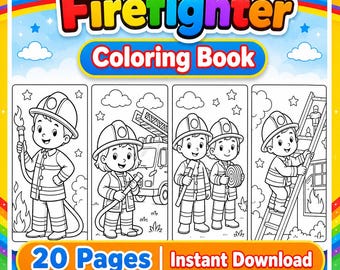 Firefighter Coloring Book for Kids Printable, 20 Pages Fire Truck Rescue Hero Coloring Pages, Community Helper PDF, Digital Download