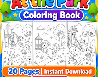 Kids Park Malbuch Printable | 20 Seiten Spielplatz PDF Download | Kleinkind Aktivität Sheet, Vorschule Malseiten, Outdoor Fun Kids