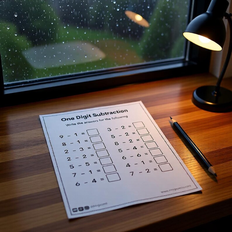 Subtract numbers  sheet for children printable instant download PDF