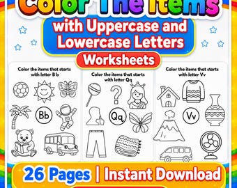 Uppercase and Lowercase Letter Recognition Coloring Pages for Kids, 26 Printable  Alphabet Worksheets, Preschool Activity, Instant Download